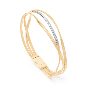 Marco Bicego Marrakech Dreireihiges halbstarres Armband aus Gelbgold mit Diamant-Baguette SG39_B_YW_M5