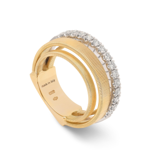 Marco Bicego Masai Vierreihiger Ring aus Gelbgold mit 18 Karat und Diamantpavé-Band AG363_B_YW_M5