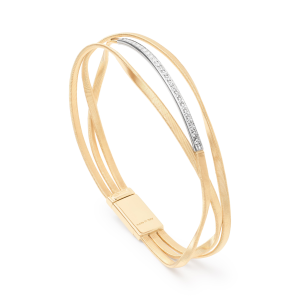 Marco Bicego Marrakech Dreireihiges halbstarres Armband aus Gelbgold mit Diamant-Baguette SG39-B_YW_M5